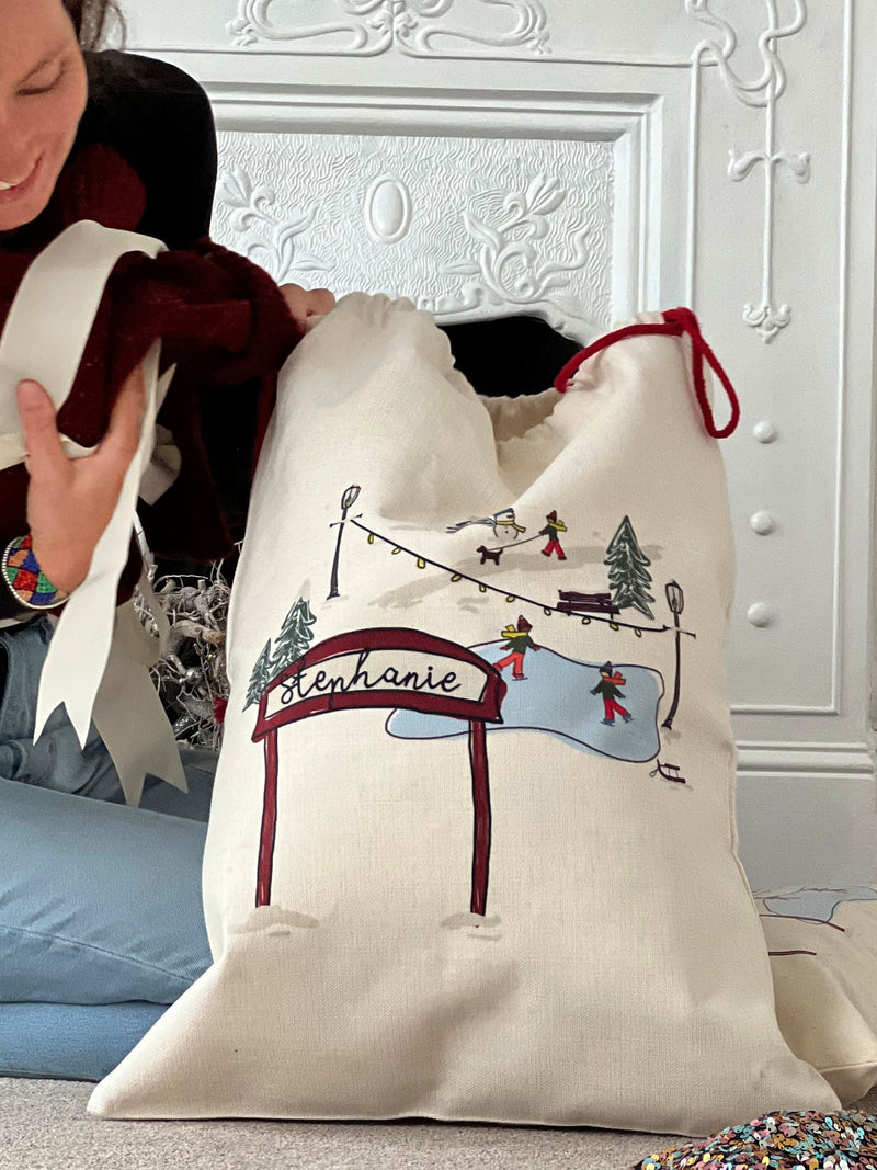 Solesmith personalised Santa sack ice skating scene - British product