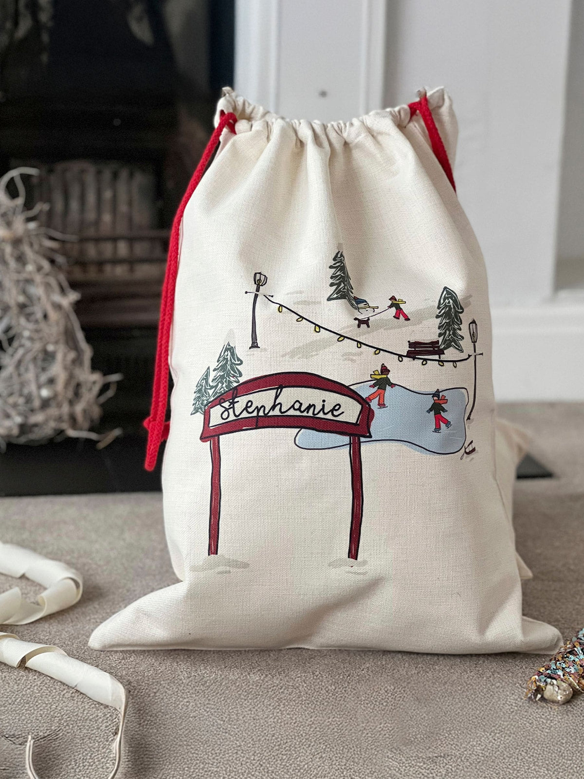 Solesmith personalised Santa sack ice skating scene - British product
