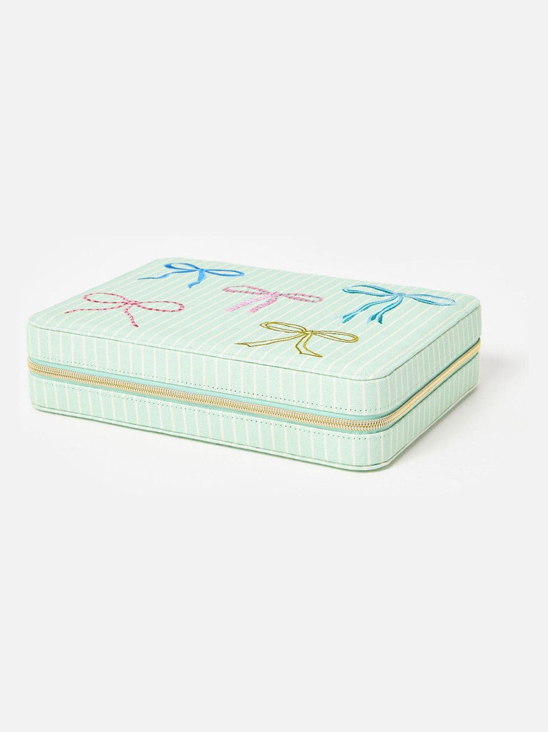 Oliver Bonas large blue striped bow jewellery box - British product