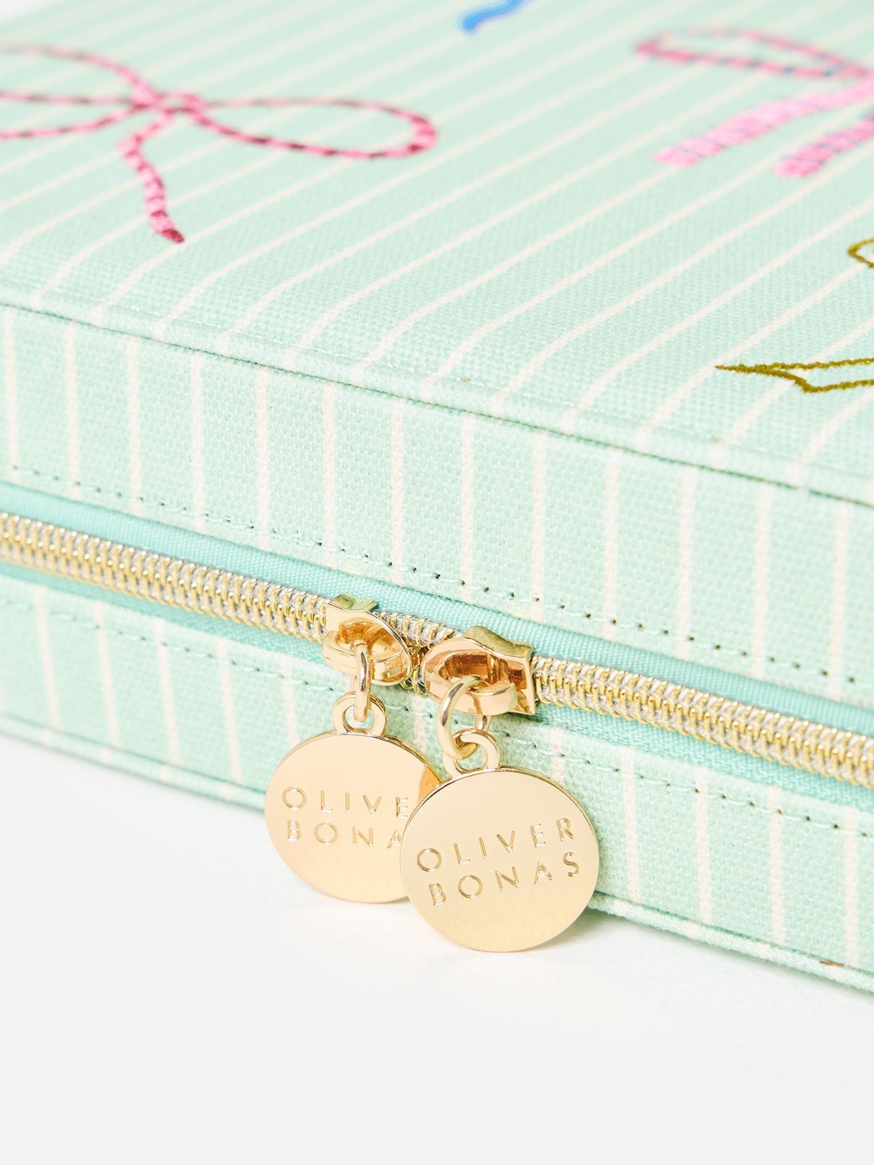 Oliver Bonas large blue striped bow jewellery box - British product
