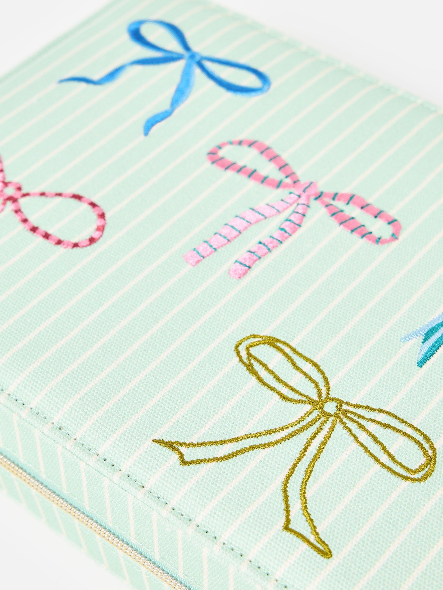 Oliver Bonas large blue striped bow jewellery box - British product