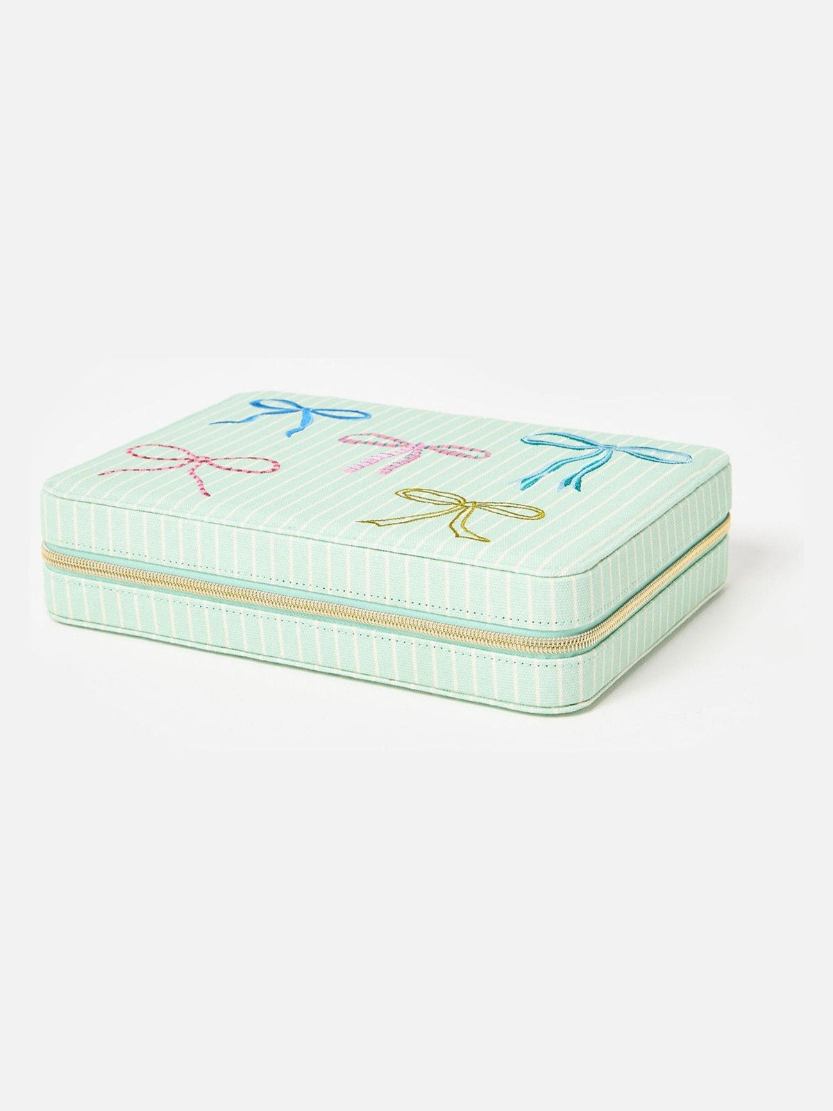 Oliver Bonas large blue striped bow jewellery box - British product