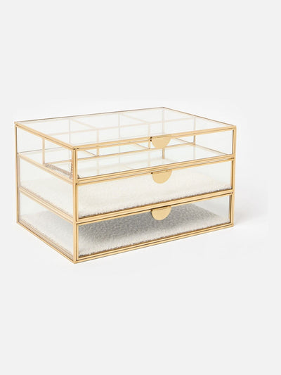 Next Oliver Bonas Cream Gold & Glass Boucle Tiered Large Jewellery Box- Buy online at McGrocer
