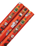 Festive Christmas Wrapping Paper Multipack with Character Designs, 3 Rolls x 4m, Red Background