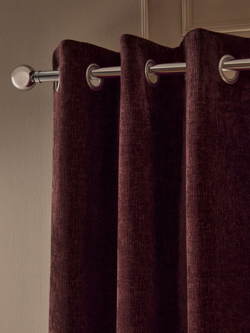 Burgundy Red Blackout/Thermal Plush Chenille Eyelet Curtains