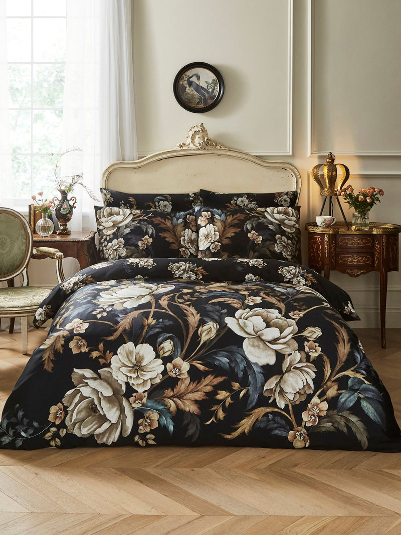 Joe Browns Black Midnight Bloom Cotton Sateen Reversible Duvet Set