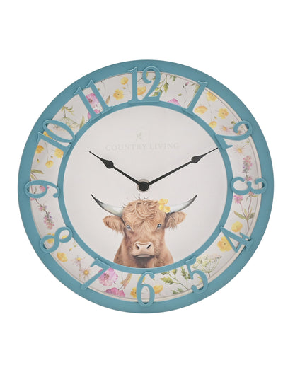 Widdop Blue Highland Cow Dekorativer Außenbereichsuhr 25 cm