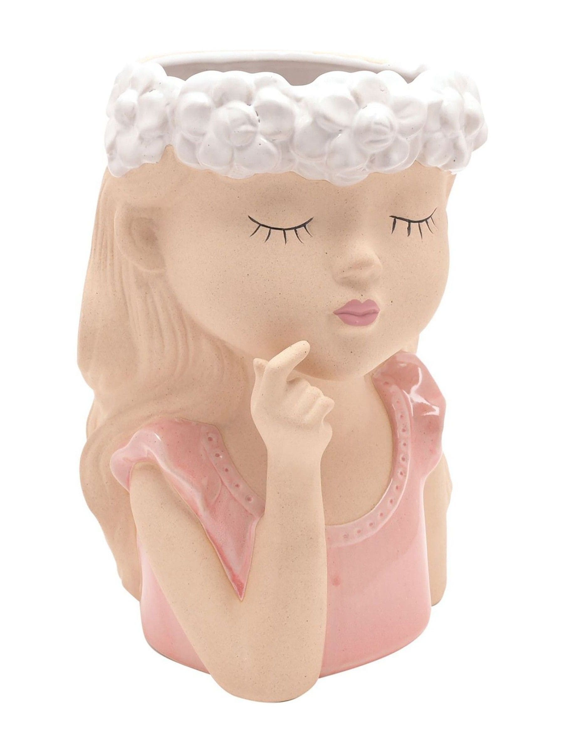 Widdop ceramic planter girl finger to lips, UK version