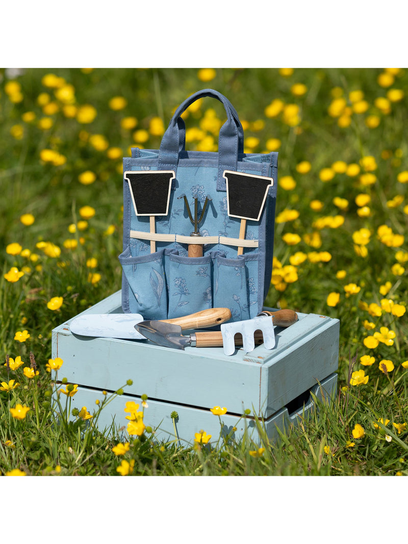 Widdop blue mini tote bag with garden tool set, UK version