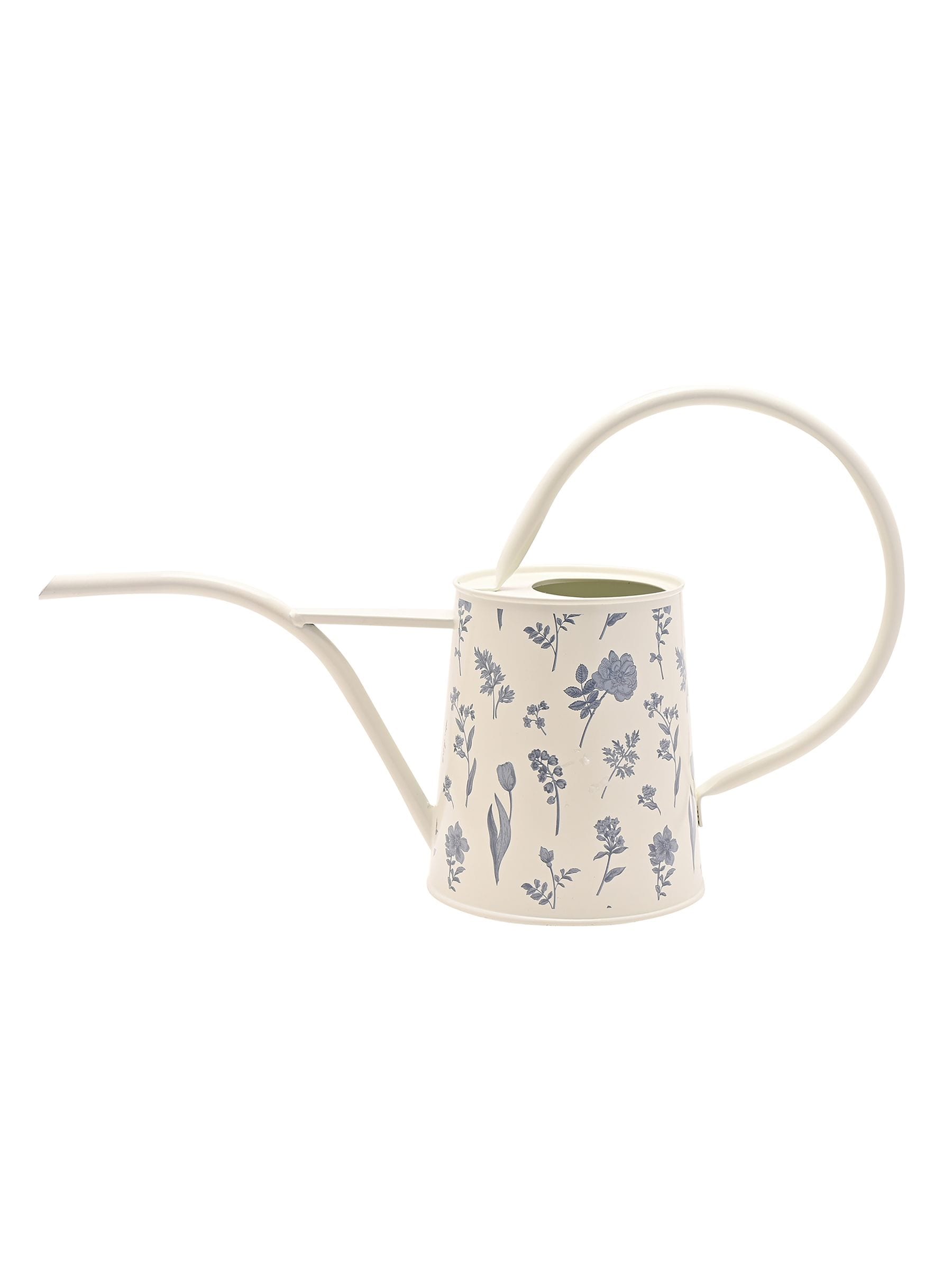 Widdop White watering can with floral pattern - British product
