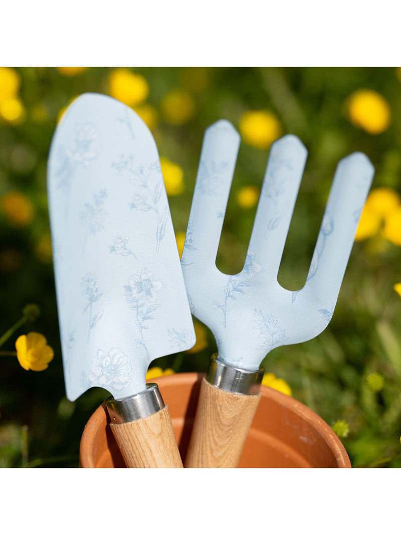 Widdop blue trowel and fork set wooden handles rustic gardening tool (British brand)