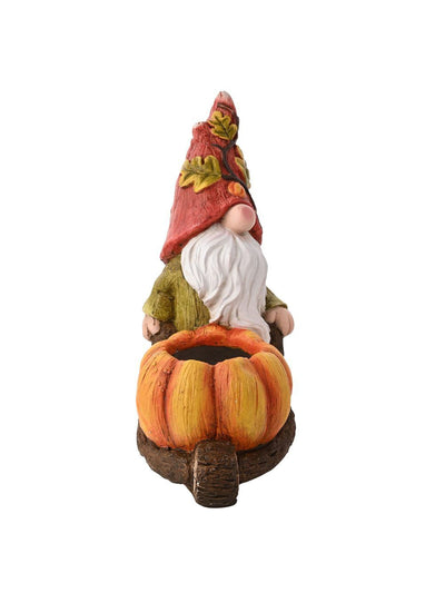 Figure de jardin décorative en céramique Widdop orange, gonk poussant une brouette remplie de citrouilles, pour extérieur 45 cm