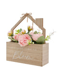 Widdop Brown house planter with pink faux roses, UK version