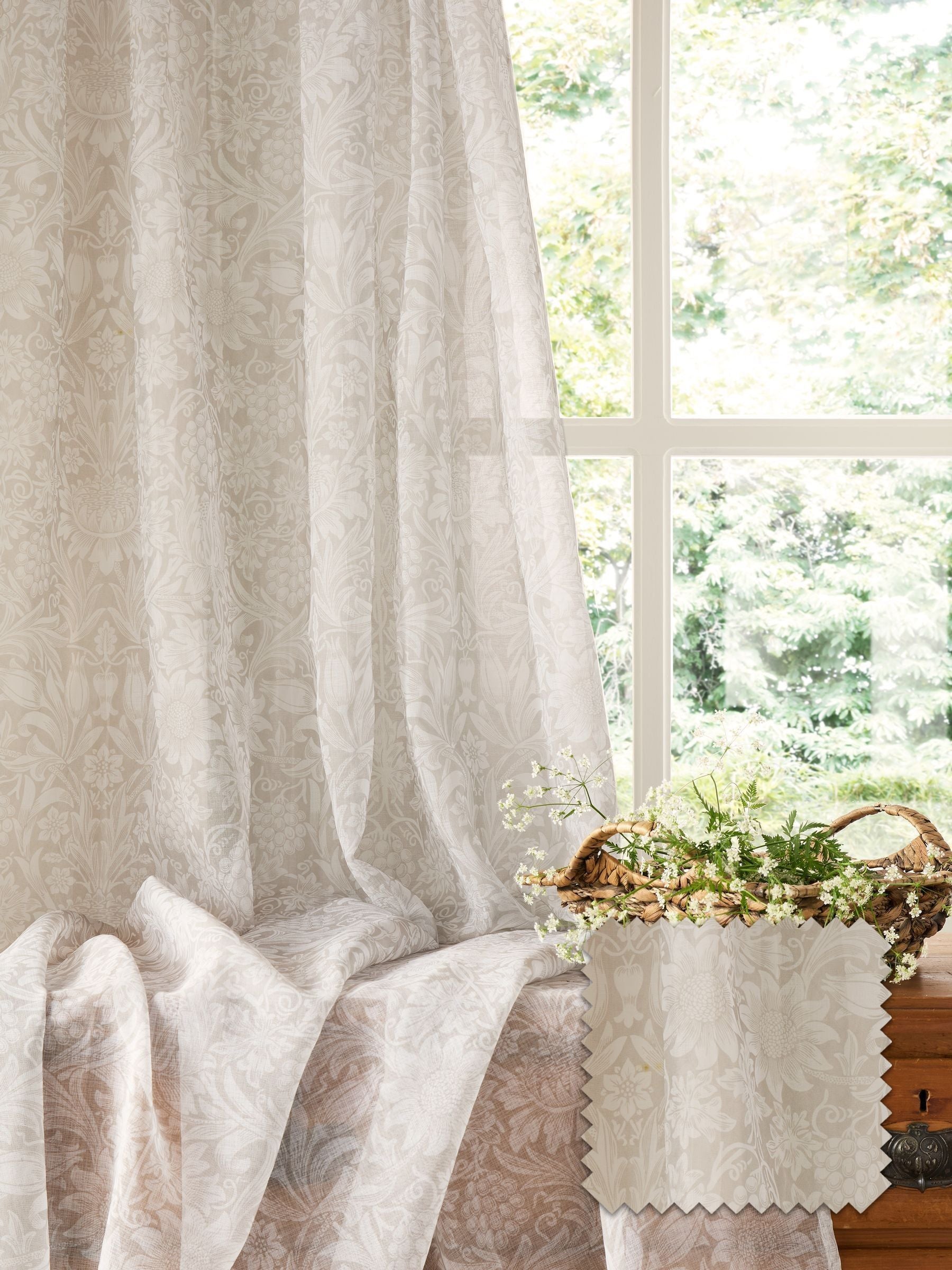 William Morris sunflower voile sheer panel curtain, imported from the UK