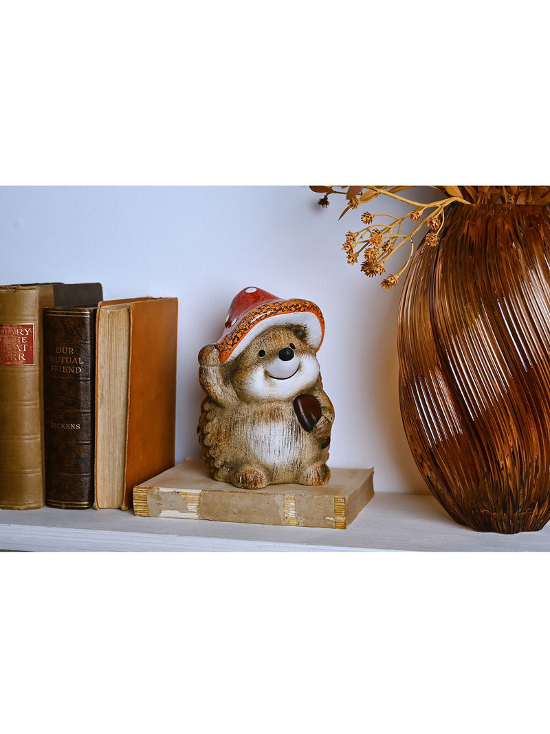 Widdop brown hedgehog wearing toadstool hat ornament 18cm (British brand)