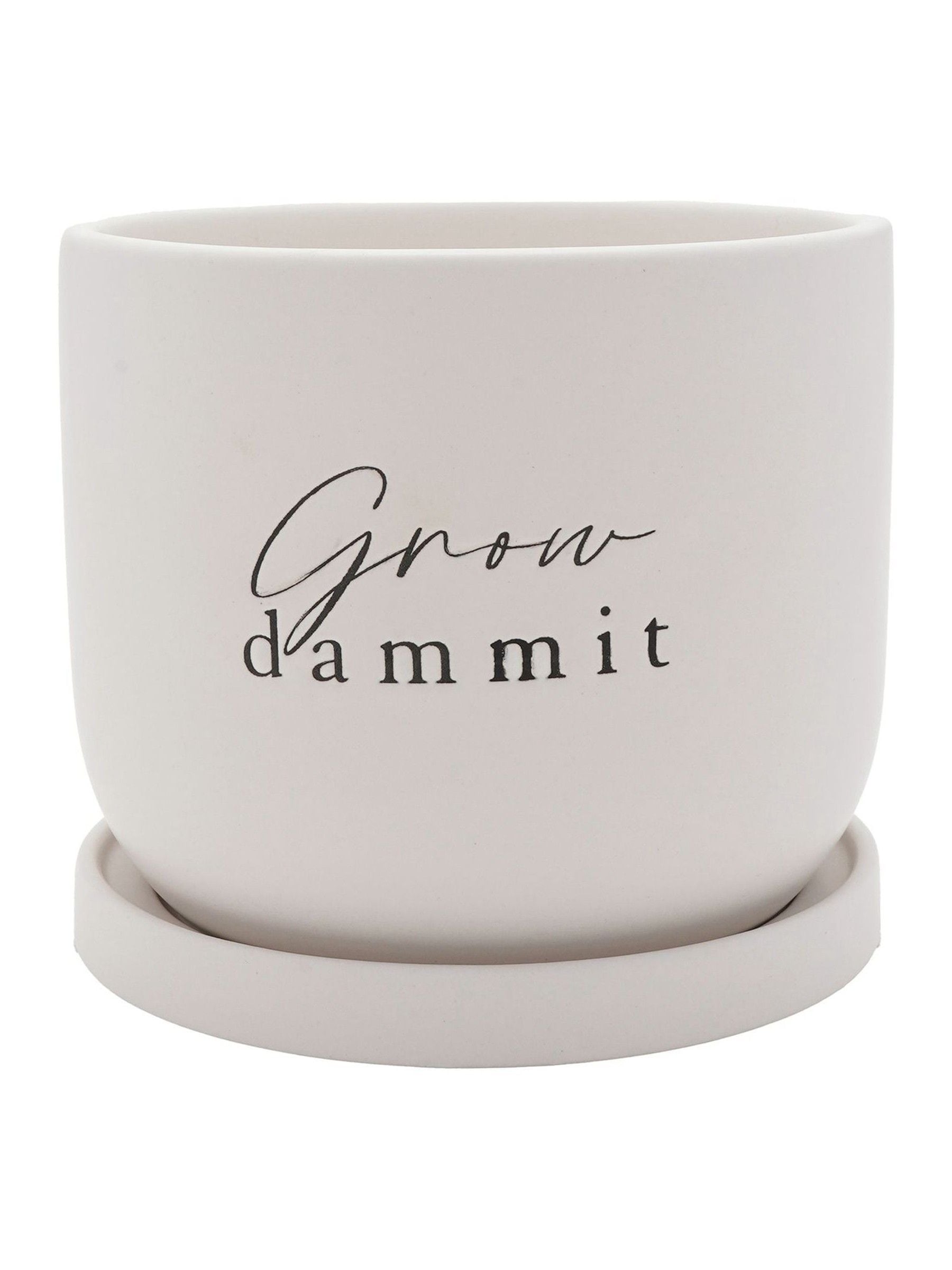Widdop white ceramic plant pot with Grow Damn It inscription 14x16x16cm (British brand)