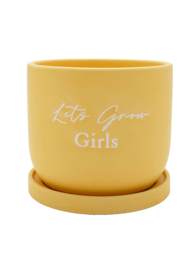 وعاء نباتات سيراميك أصفر من Widdop، مزهرية مزخرفة Let's Grow Girls مقاس 14 سم