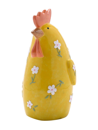 Widdop Gul Blomsterprint Kylling Harpiksfigur