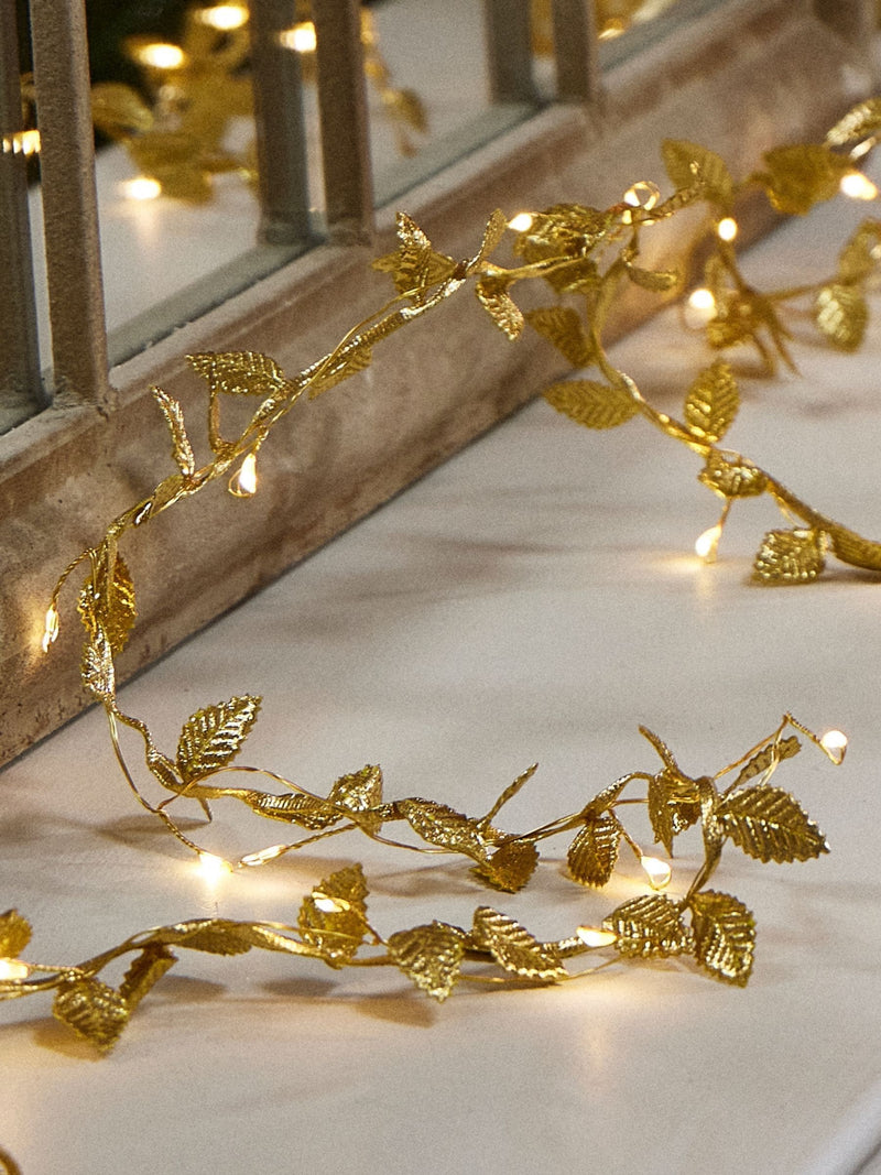 Dibor pre-lit leaf garland golden leaves 200cm, imported from the UK