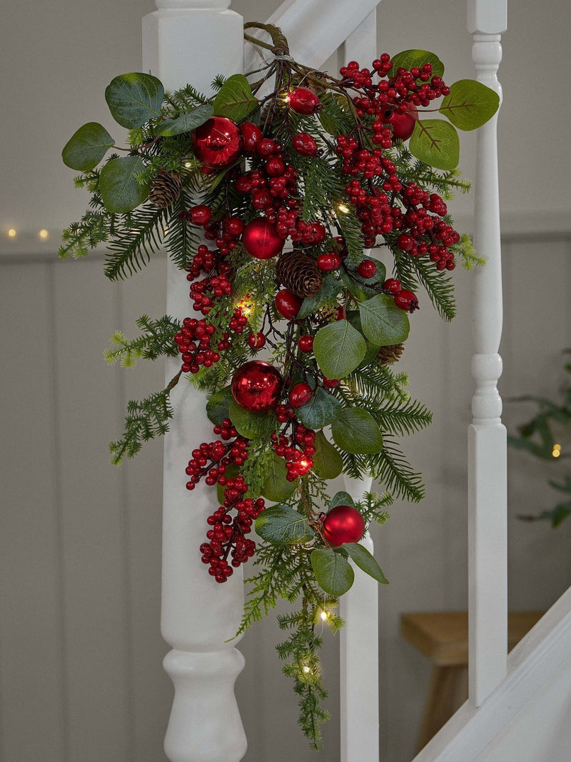 Dibor pre-lit Christmas swag with berries and baubles 70cm - British product