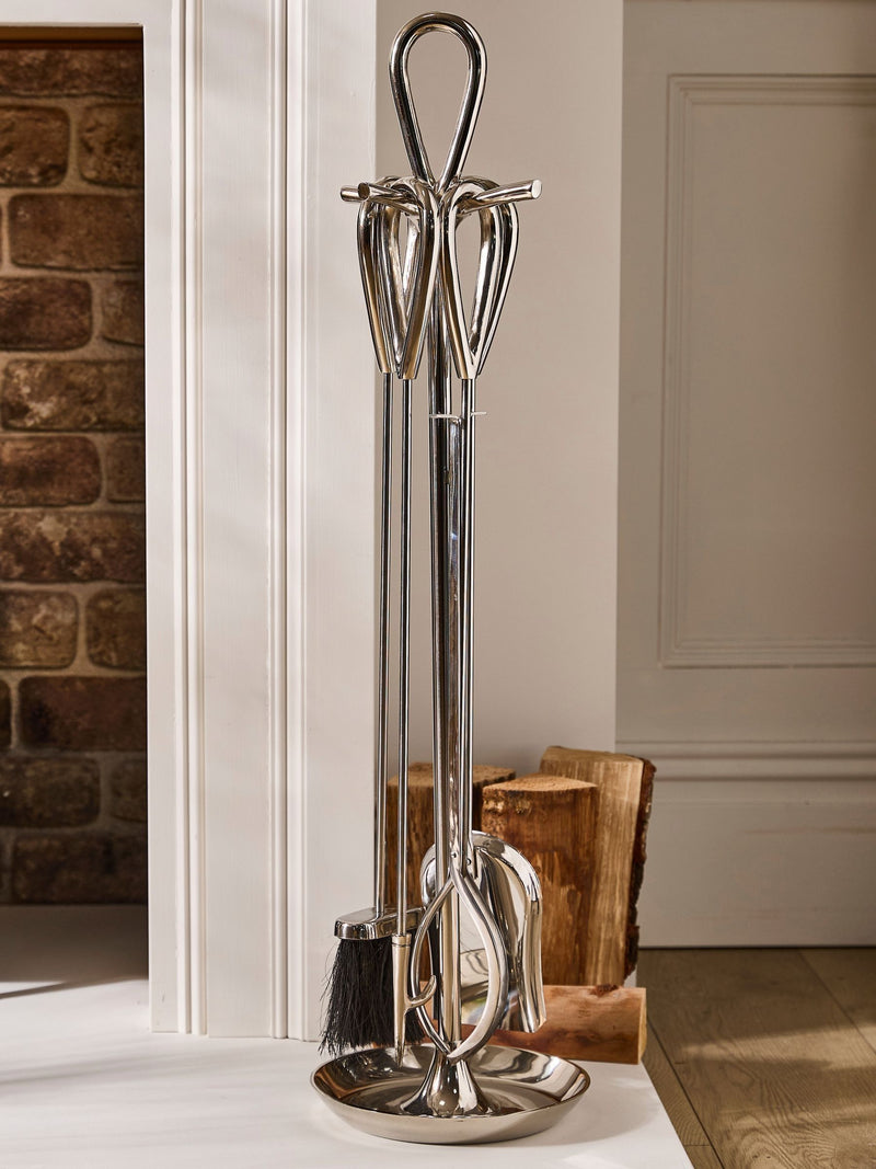 Dibor fire set in silver nickel polished finish, imported from the UK