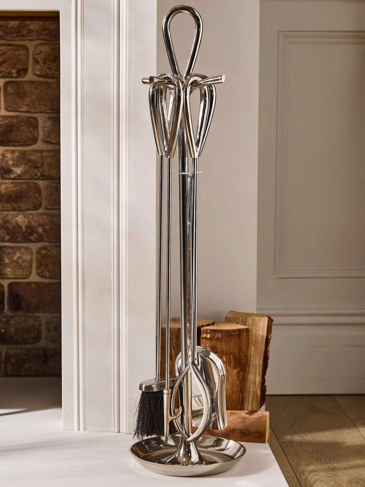 Dibor fire set in silver nickel polished finish, imported from the UK