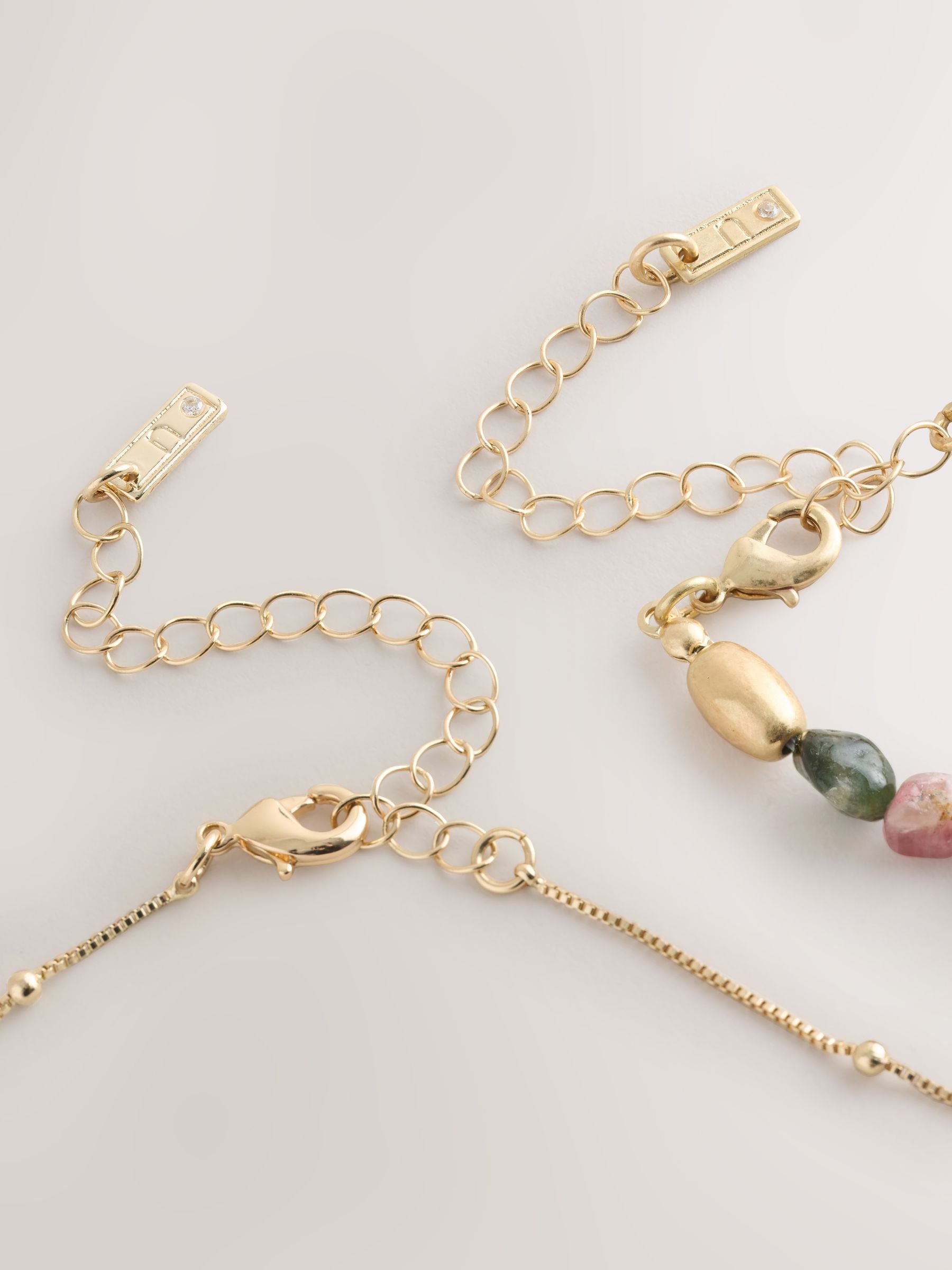 Semi-precious stone two-layer necklace with gold tone pendant, imported from the UK