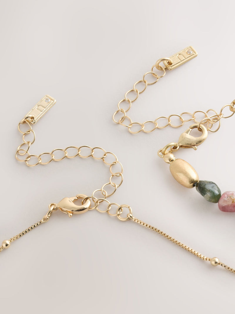 Semi-precious stone two-layer necklace with gold tone pendant, imported from the UK