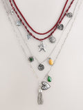 Red/Silver Cord Charm 4 Layer Necklace, imported from the UK