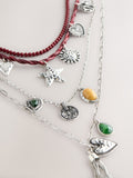 Red/Silver Cord Charm 4 Layer Necklace, imported from the UK