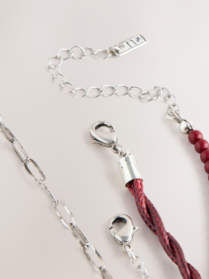 Red/Silver Cord Charm 4 Layer Necklace, imported from the UK