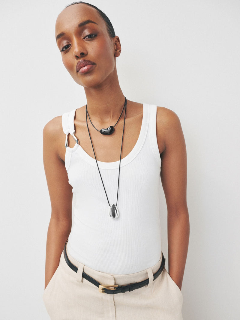 Cord pendant necklace black silver 2 layer - British product