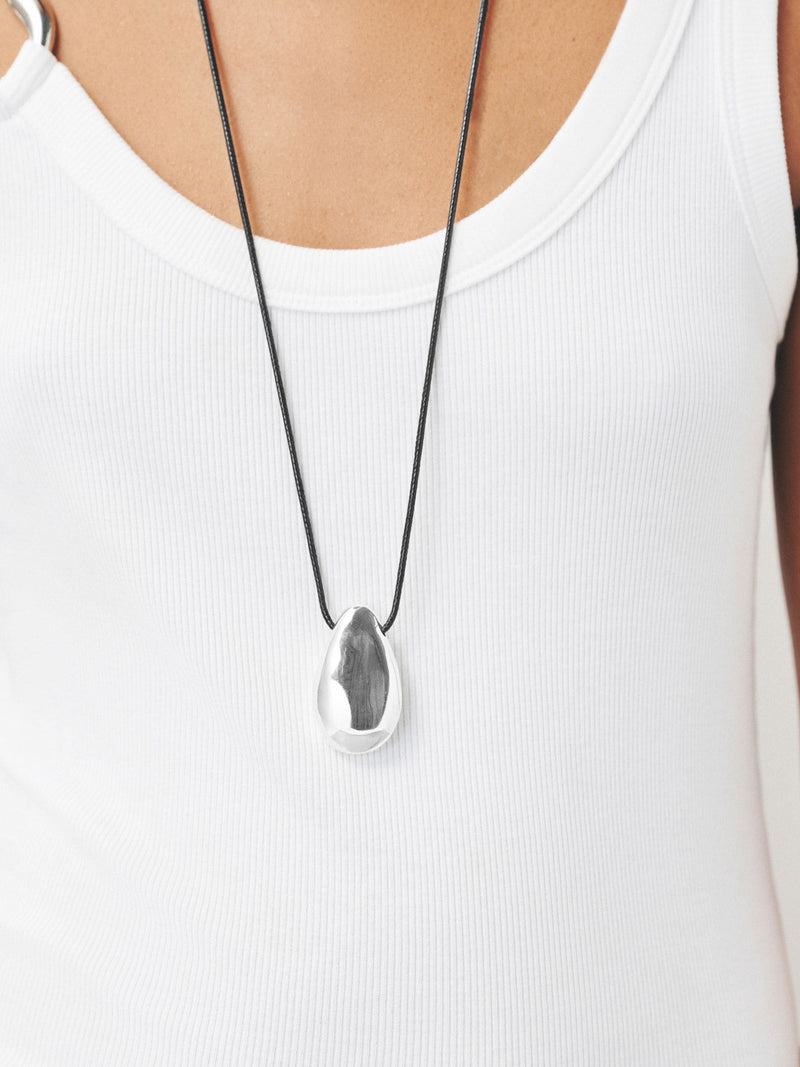 Cord pendant necklace black silver 2 layer - British product