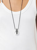 Cord pendant necklace black silver 2 layer - British product