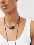 Cord pendant necklace black silver 2 layer - British product