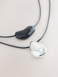 Cord pendant necklace black silver 2 layer - British product