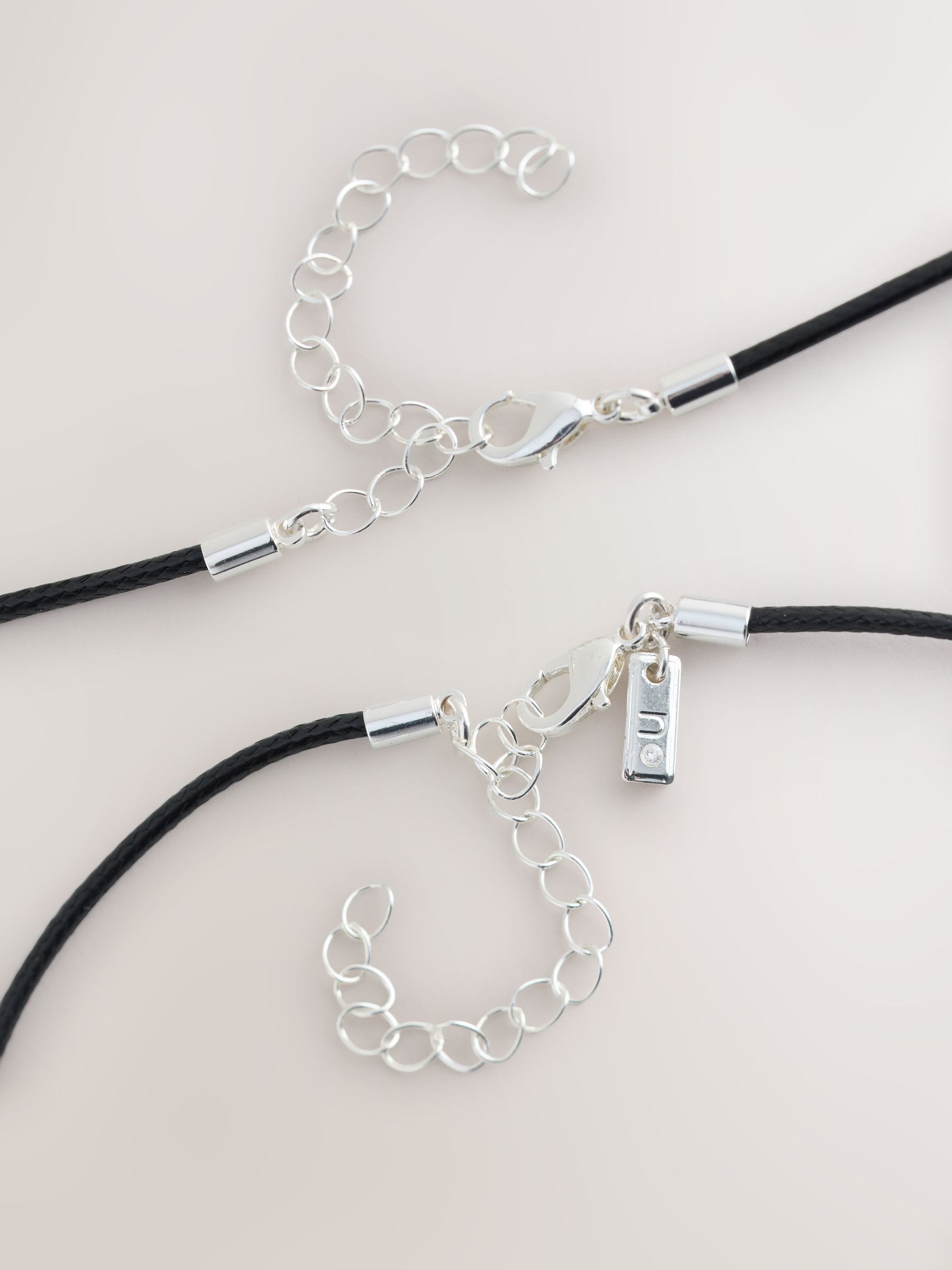 Cord pendant necklace black silver 2 layer - British product