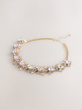 Gold tone collar necklace with pink sparkle and gemstones - British product