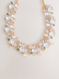Gold tone collar necklace with pink sparkle and gemstones - British product