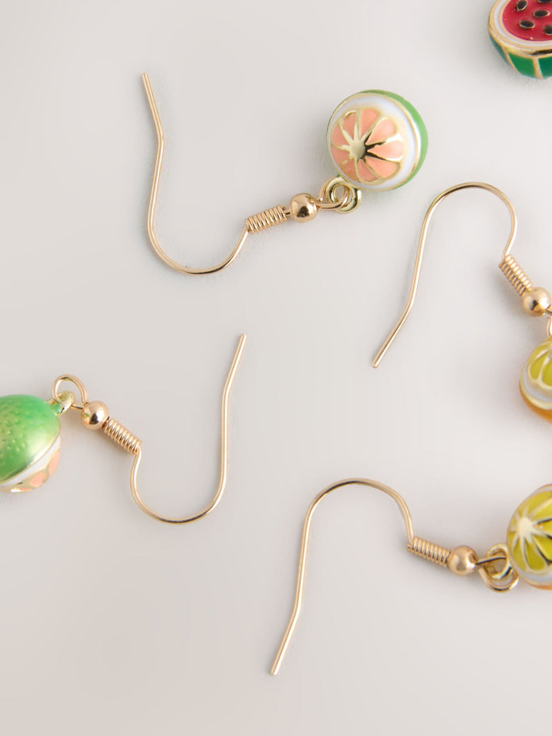 Gold Tone Fruit Drop Earrings 3 Pack - British product