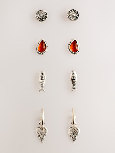 Next Burnished Silver Toned Boho Earring 4 Pack- Buy online at McGrocer