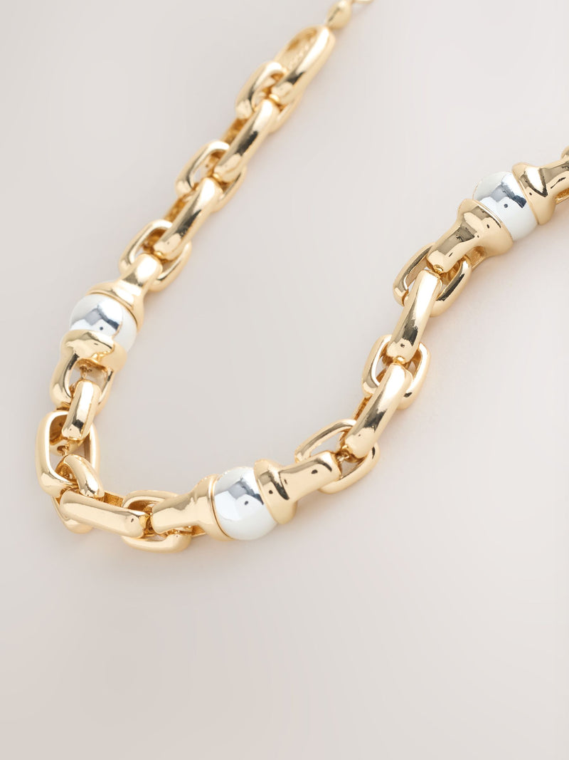 Gold and silver tone chunky chain necklace, UK version