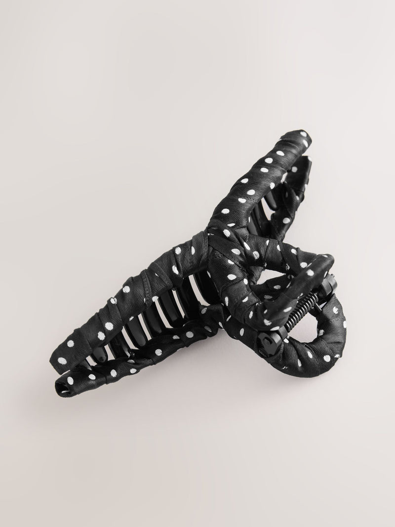 Polka dot fabric wrapped claw clip black and white, imported from the UK