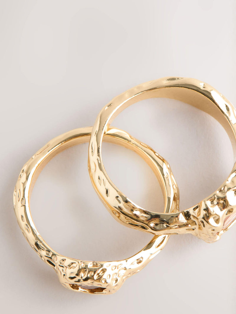 Gold tone hammered pink sparkle rings pack of 2, UK version