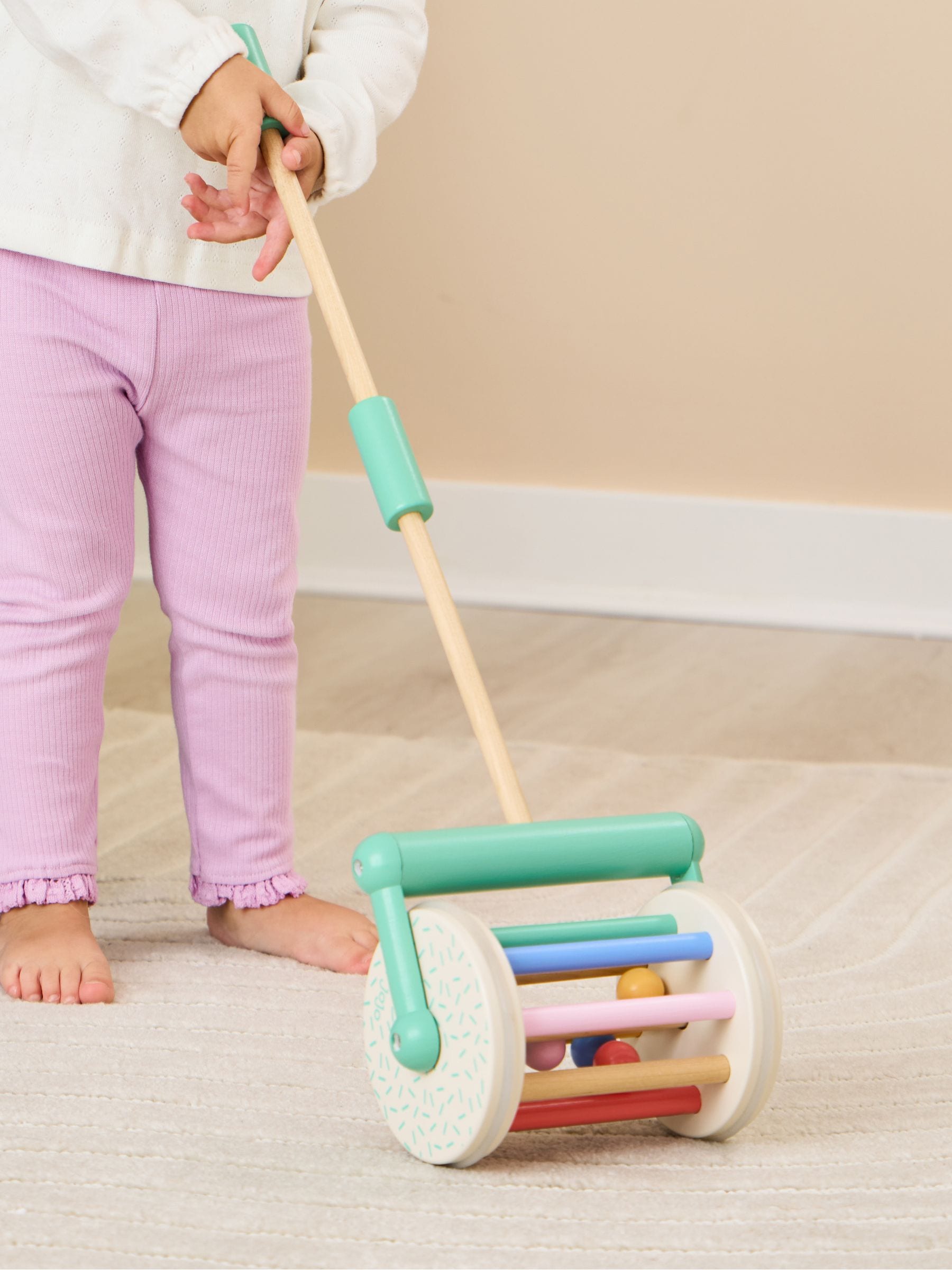 JoJo Maman Bébé white push-along noise roller 60cm - British product