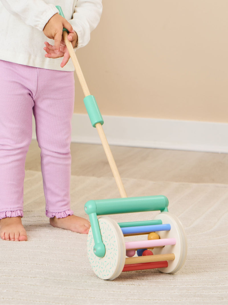 JoJo Maman Bébé white push-along noise roller 60cm - British product
