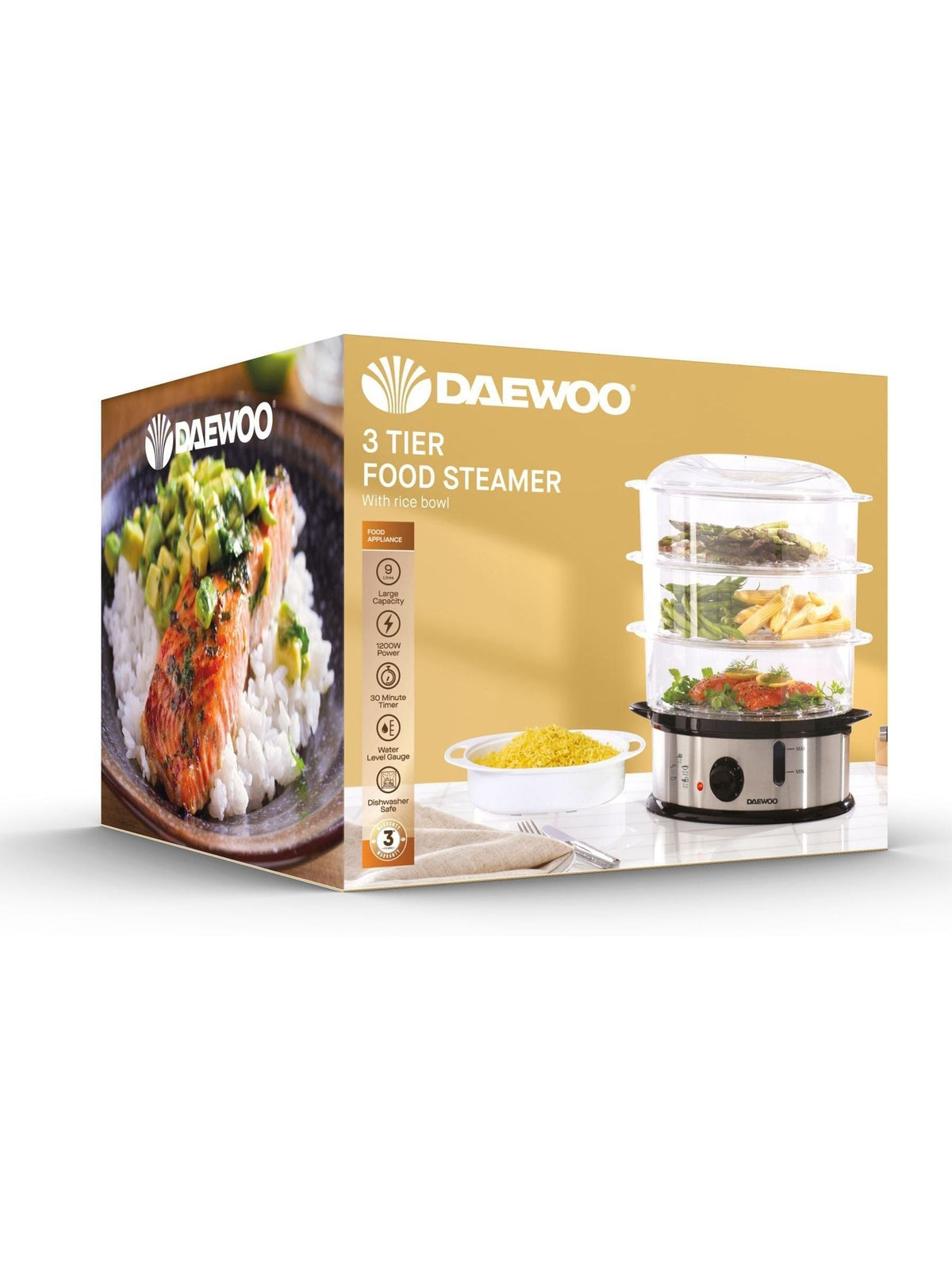 Daewoo 3-layer food steamer 9L 1200W, imported from the UK
