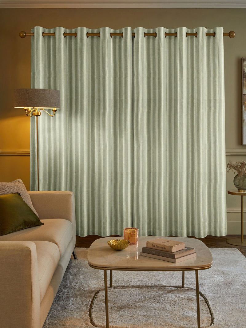Next Green Coil made to measure curtains dark green cream stripe, imported from the UK