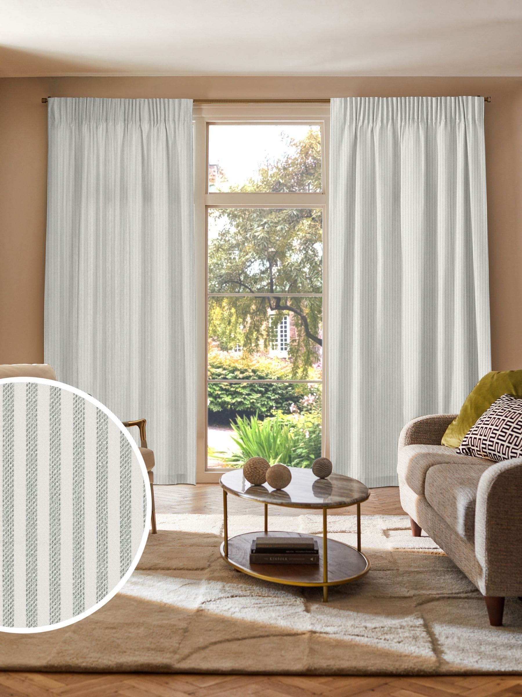 Next Blue Stitch Stripe curtains - British product