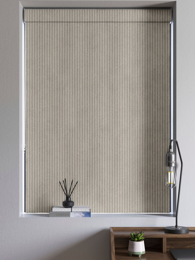 Grey Stitch Stripe Roman blind made to measure, imported from the UK